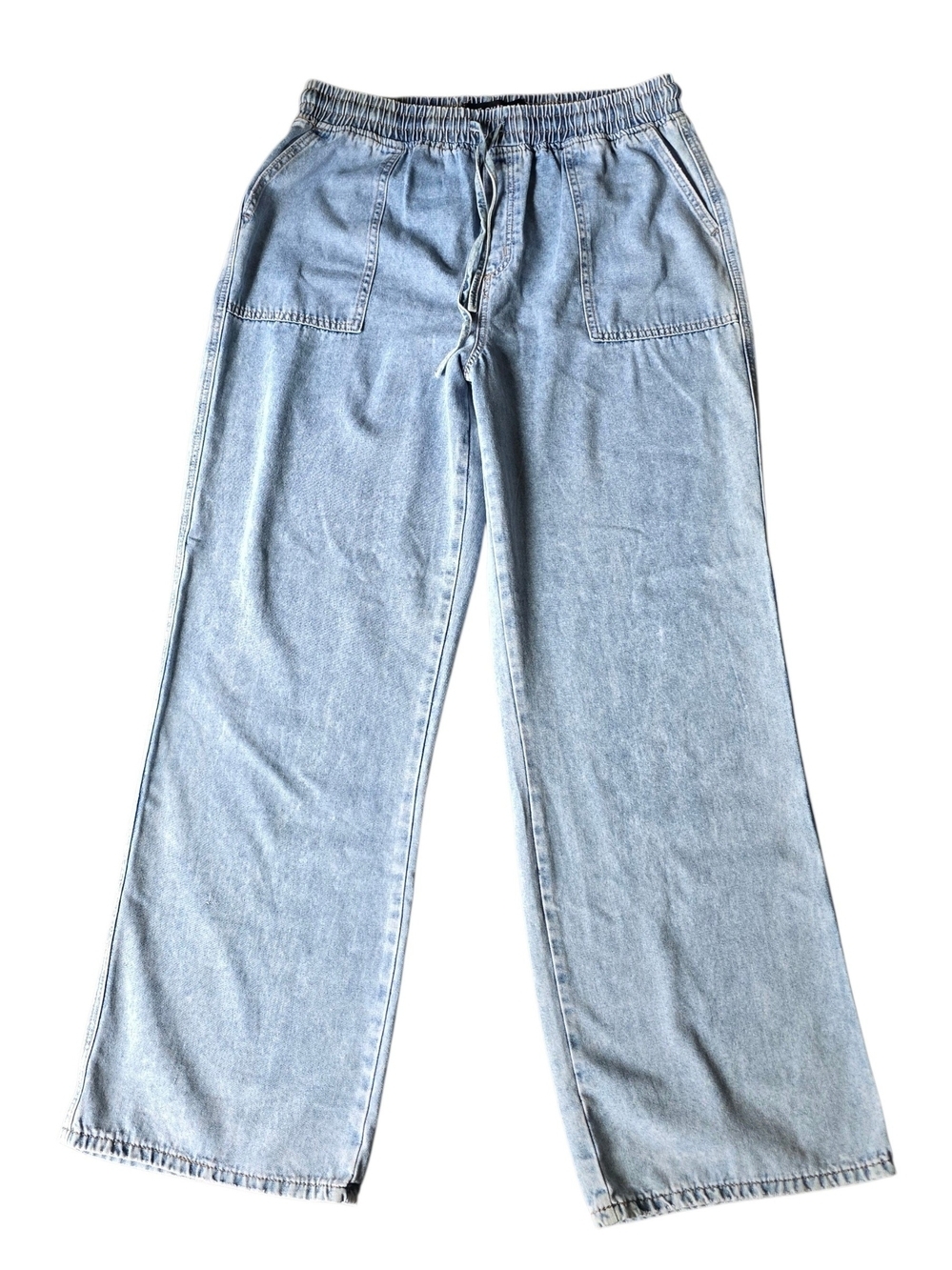 le château light blue denim Wide Leg, elastic waist with contrast stitching.